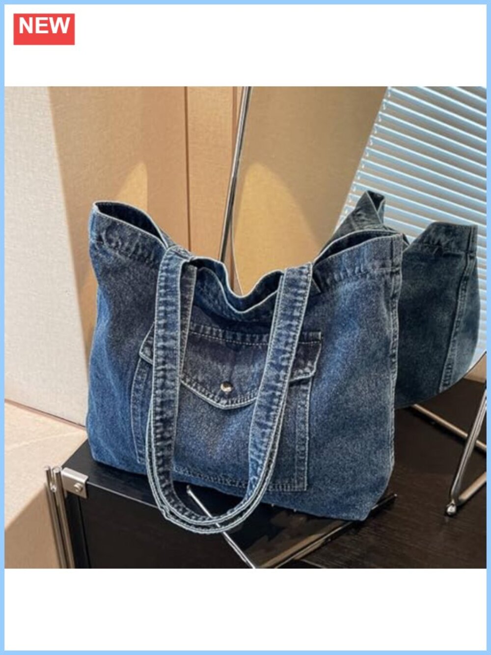 Denim Tote Bag, Casual Jean Shoulder Bag Large Capacity Aesthetic Washed Hobo